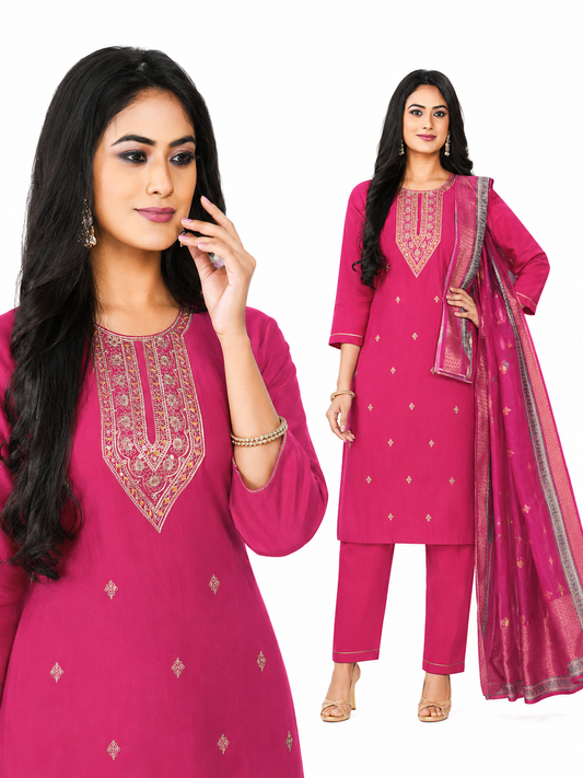 Pink Roman silk salwar suits 3pcs sets 3 quarter sleeves