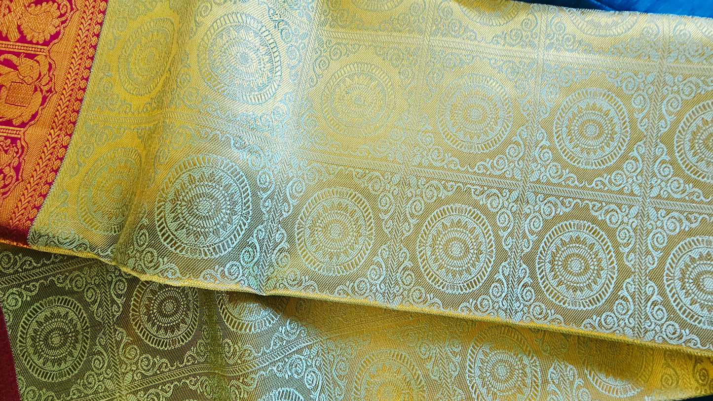 Kanjivaram Pure silk sarees Pastel Fully Gold Sari VEK328