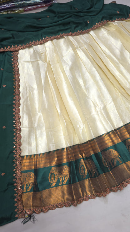 Half saree Semi stitched Bottle Green VEHSS02