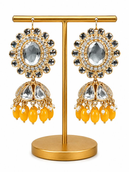 Kundan Jhumka Yellow