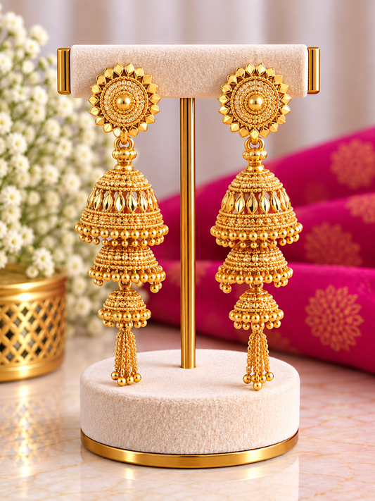 Gold plated 3 layers Jhumka Earrings