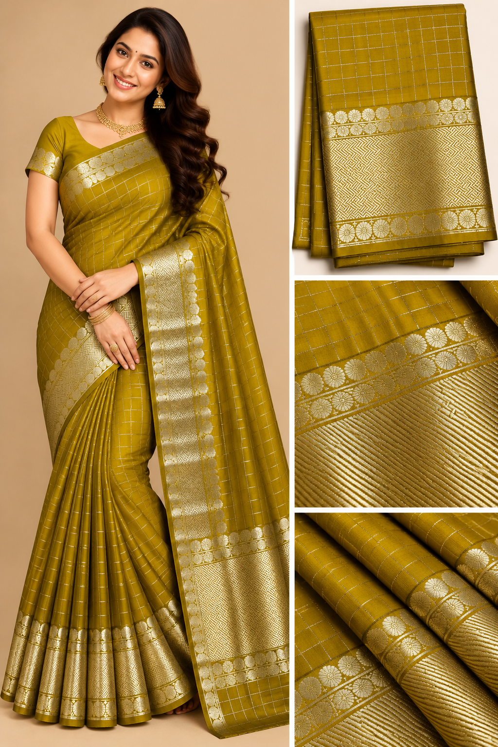 Checked silk sarees Mango with Tassels VECSS12