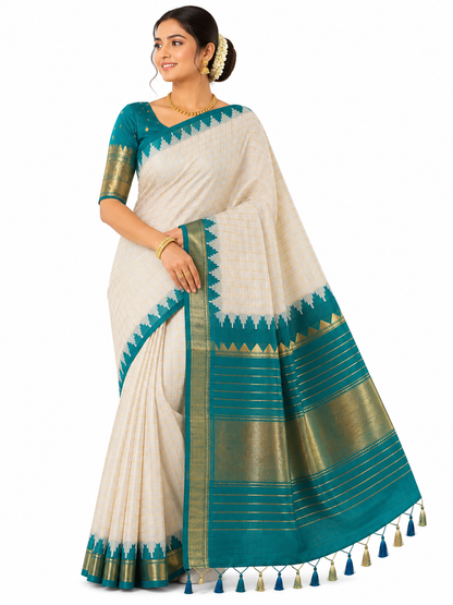 Onam Kattam Fancy checked silk sarees