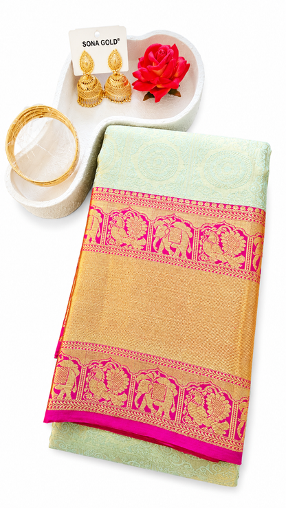 Kanjivaram Pure silk sarees Pastel Fully Gold Sari VEK328