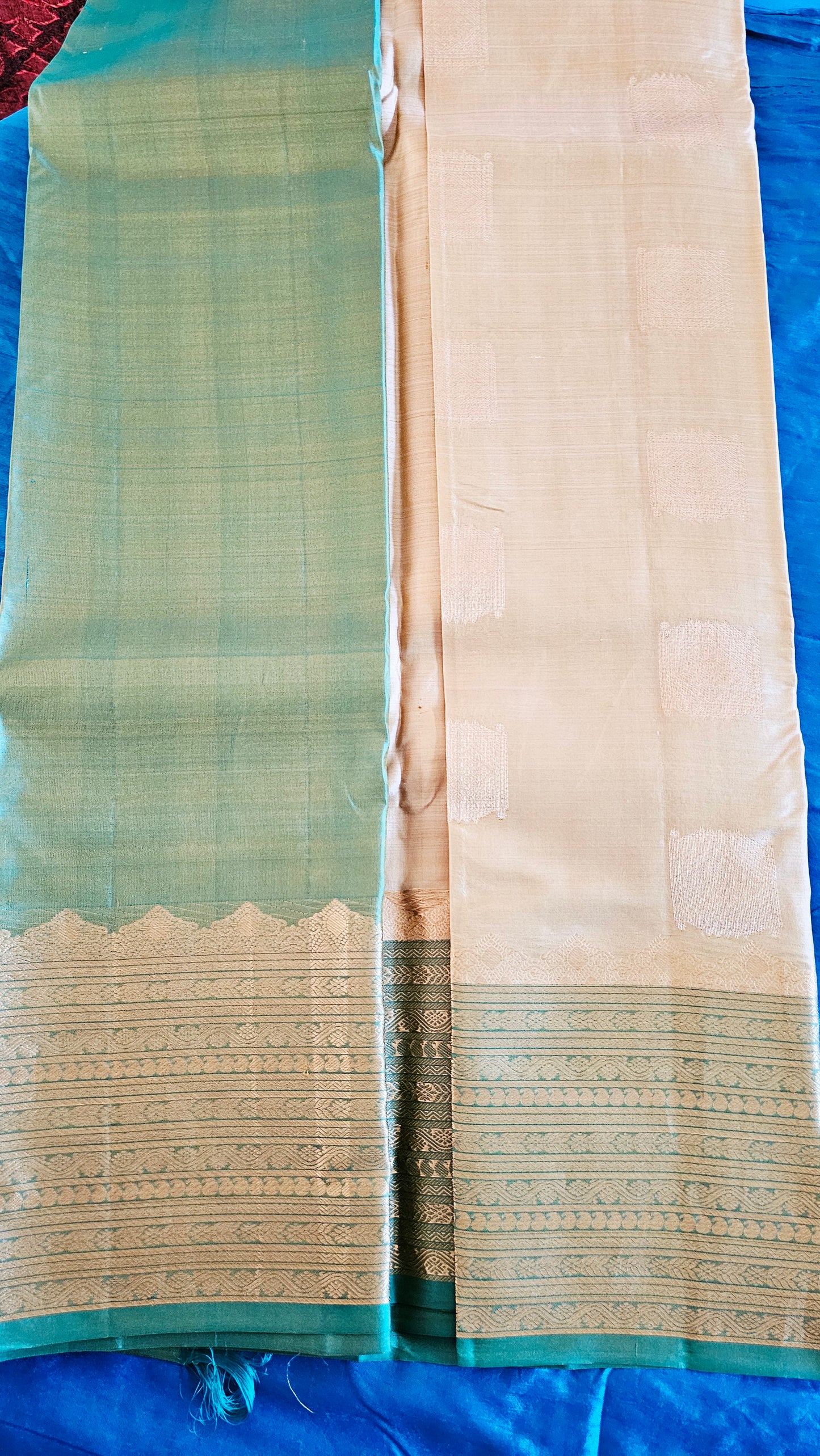 Kanjivaram Pure silk sarees Gold with Green VEK326
