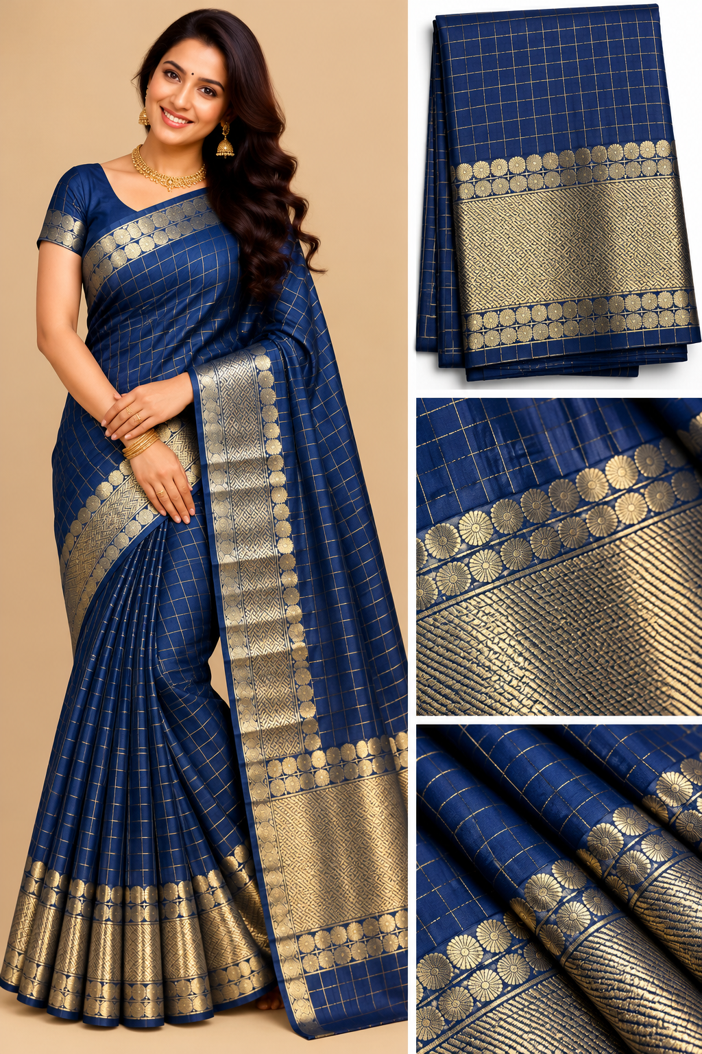 Checked silk sarees Mango with Tassels VECSS12