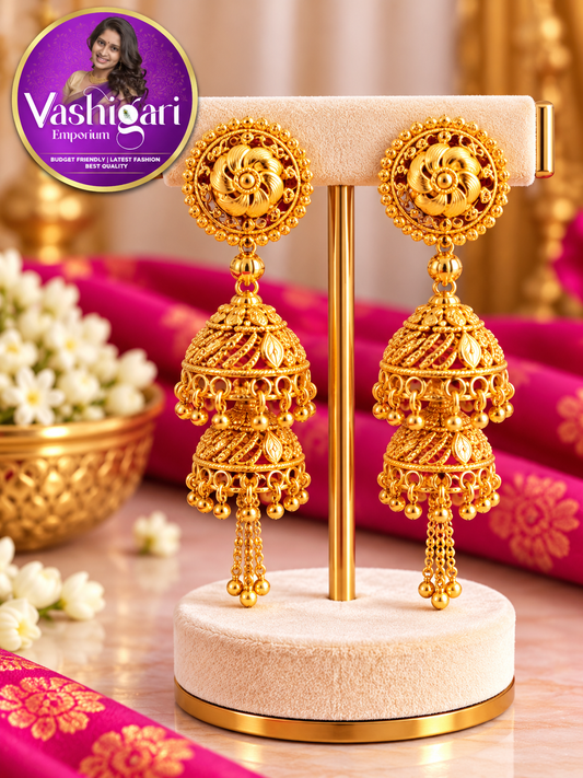 Gold plated Jhumka Earrings 2 layer's