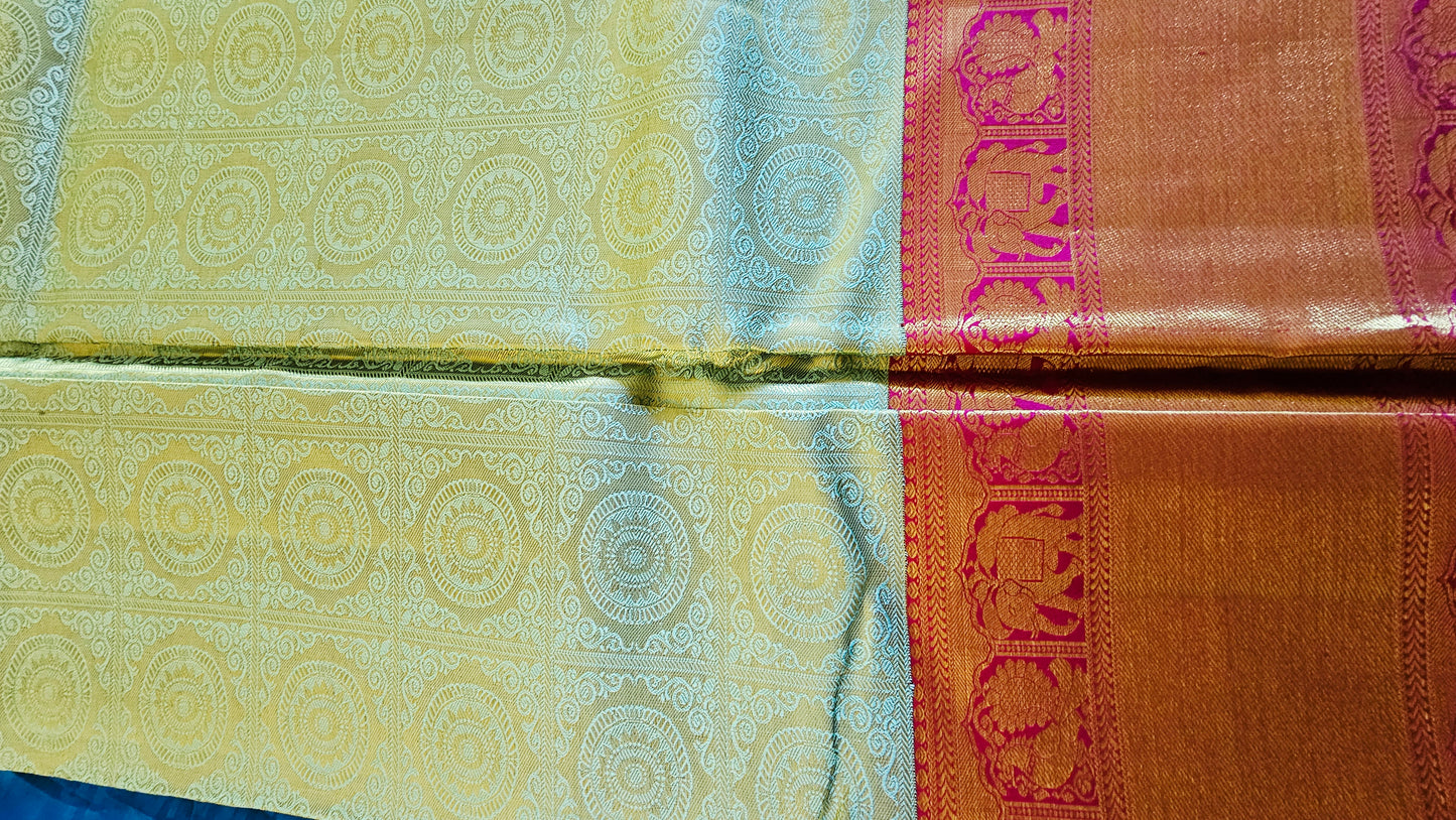 Kanjivaram Pure silk sarees Pastel Fully Gold Sari VEK328