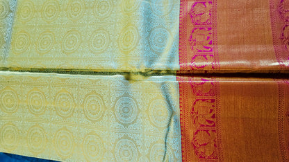 Kanjivaram Pure silk sarees Pastel Fully Gold Sari VEK328
