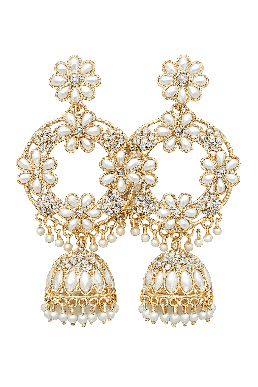 Indian Traditional Pearl Hanging Hoop Earrings