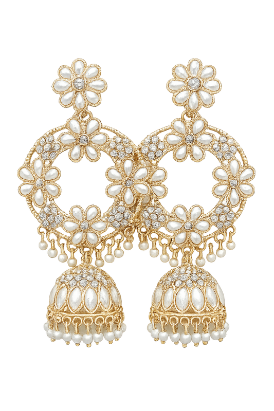 Indian Traditional Pearl Hanging Hoop Earrings
