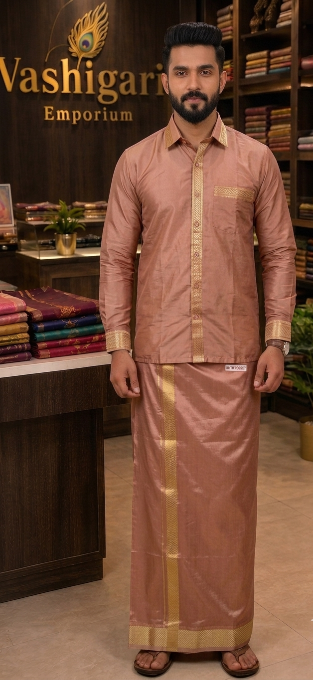 Premium Men's shirt's , Dhoti & Towel 3pcs set's (with pocket and Velcro copper)
