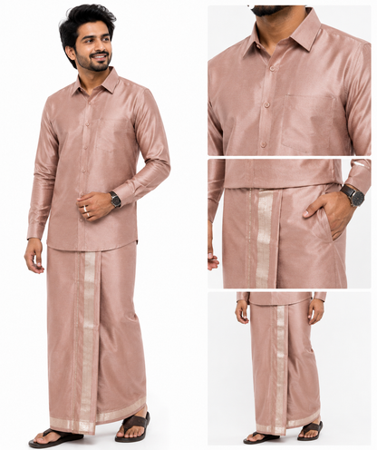 Premium Men's shirt's , Dhoti & Towel 3pcs set's (with pocket and Velcro copper)