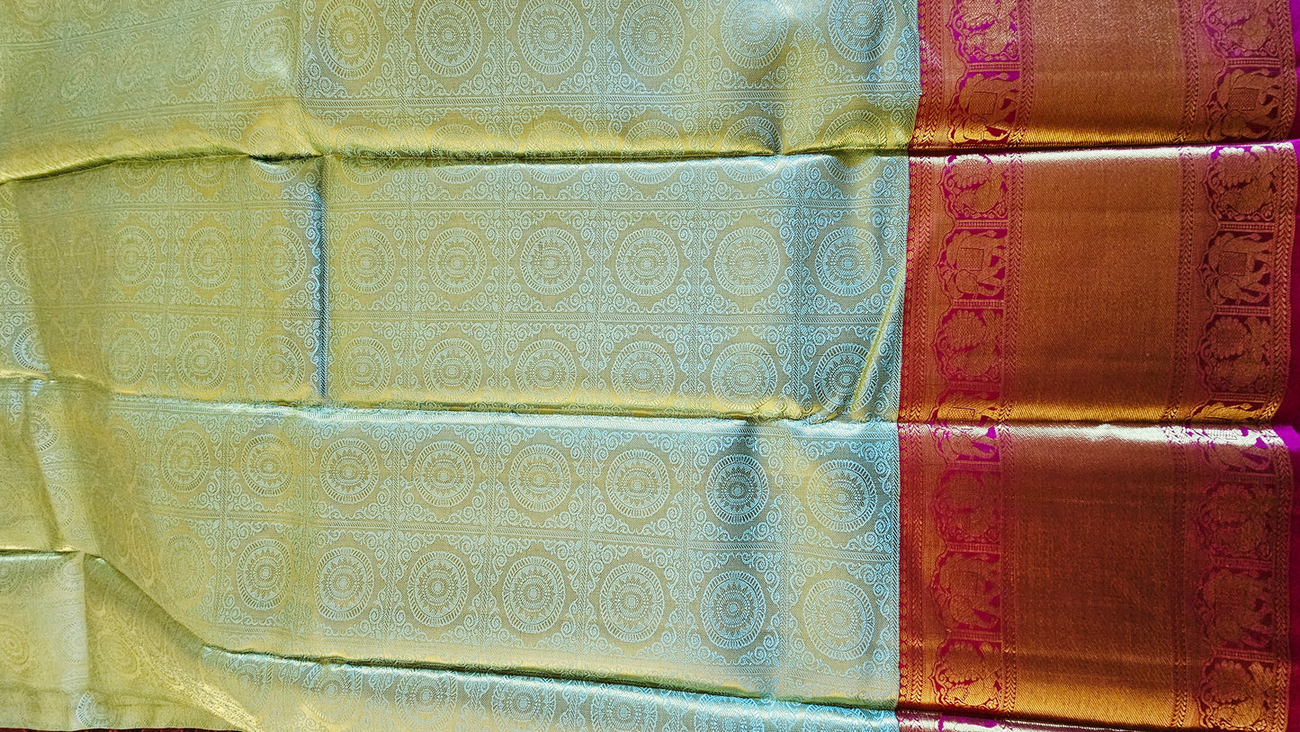 Kanjivaram Pure silk sarees Pastel Fully Gold Sari VEK328