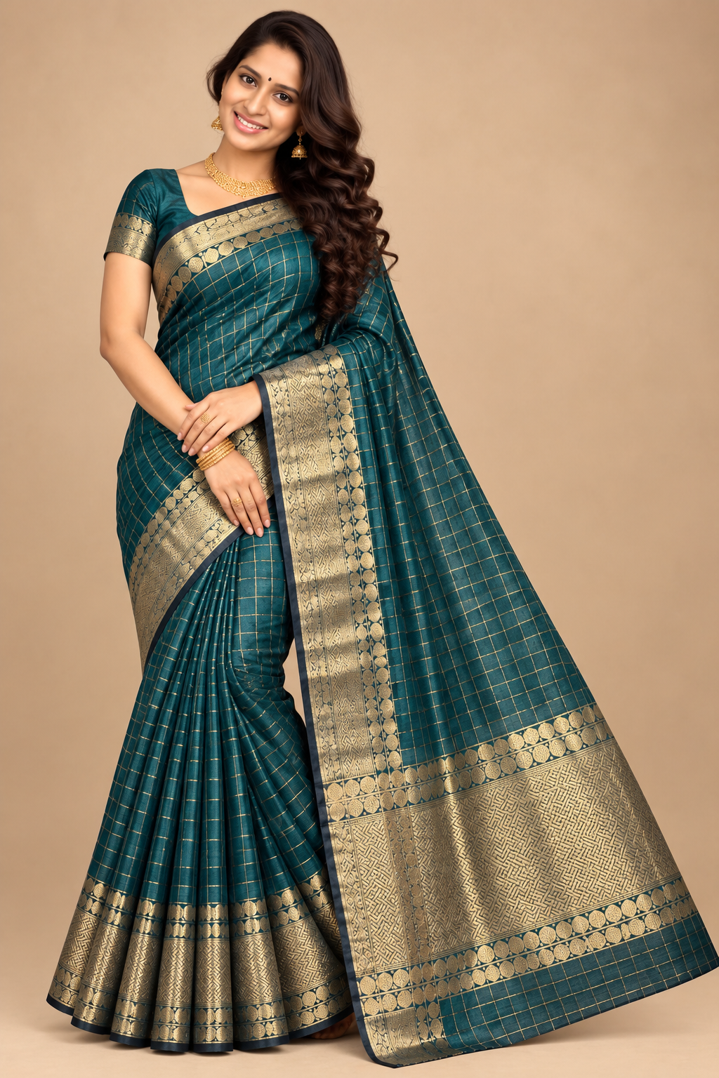 Checked silk sarees Mango with Tassels VECSS12