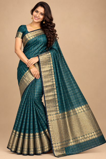 Checked silk sarees Mango with Tassels VECSS12