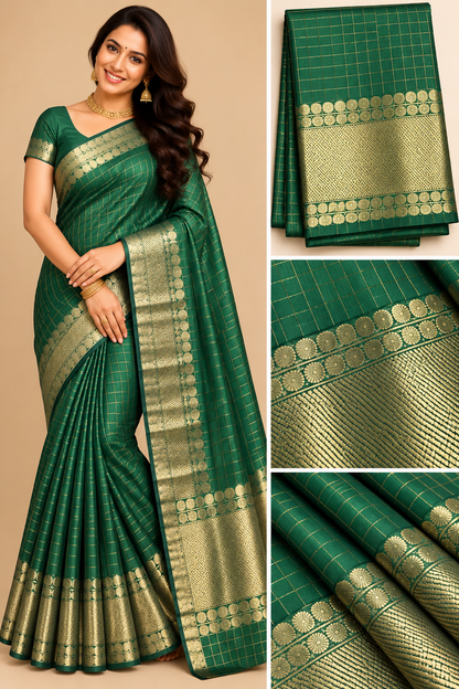 Checked silk sarees Mango with Tassels VECSS12
